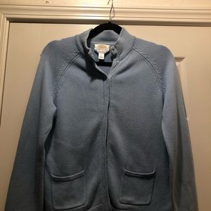 Talbots Baby Blue Sweater with pockets & snaps up. Great condition. Size Small